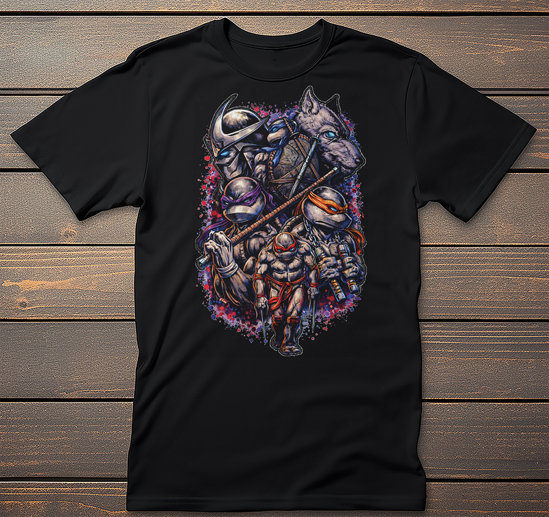 Ninja Turtles Graphic Tee mockup on black t-shirt