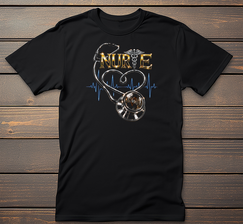 Nurse Graphic Tee mockup on black t-shirt