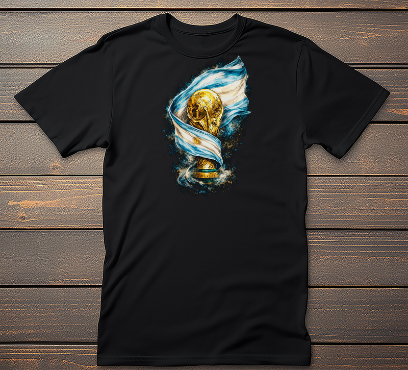 Argentina Trophy Graphic Tee mockup on black t-shirt