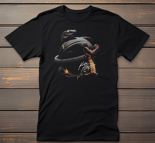 Black Mamba Graphic Tee mockup on black t-shirt