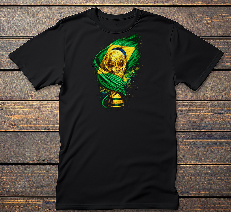 Brazil Soccer Graphic Tee mockup on black t-shirt