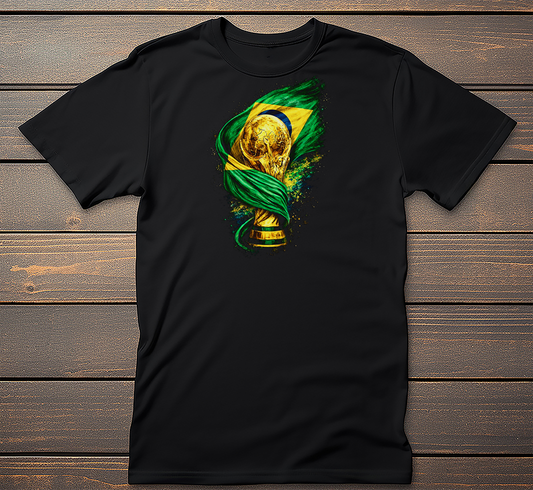 Brazil Soccer Graphic Tee mockup on black t-shirt