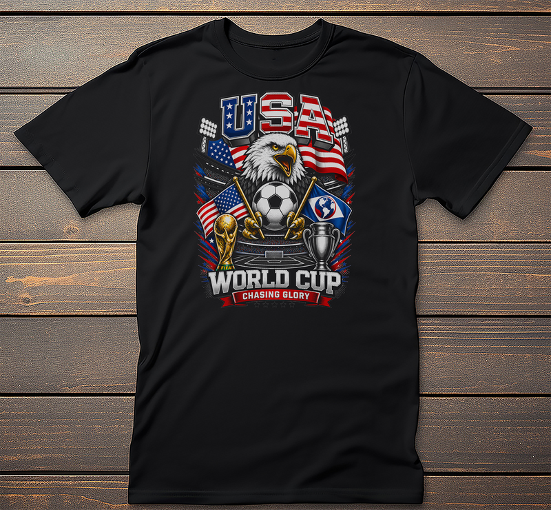 Chasing Glory Graphic Tee mockup on black t-shirt