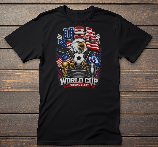Chasing Glory Graphic Tee mockup on black t-shirt