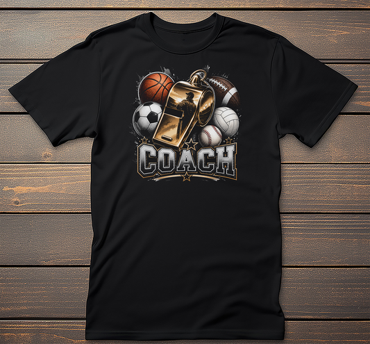 Coach Graphic Tee mockup on black t-shirt