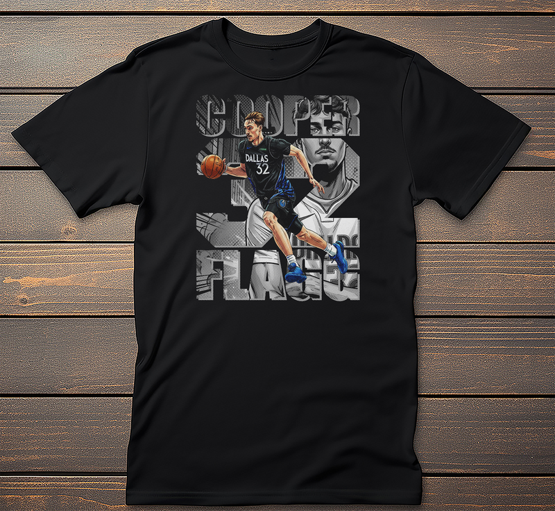 Cooper Graphic Tee mockup on black t-shirt