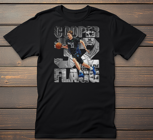 Cooper Graphic Tee mockup on black t-shirt