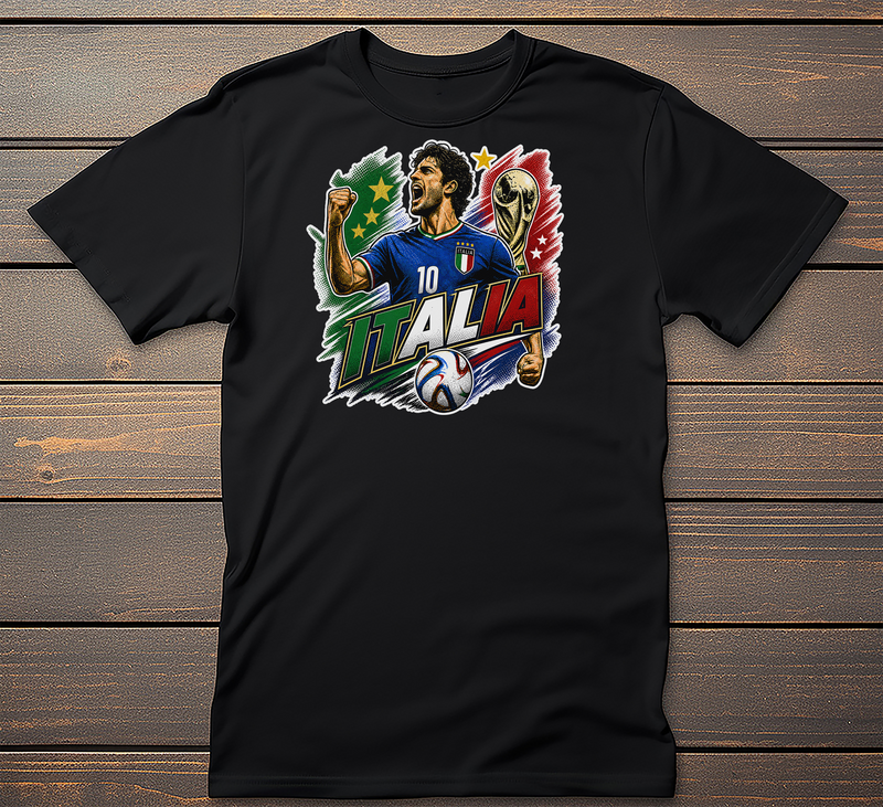 Italy Soccer graphic tee on black t-shirt