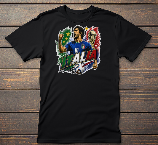 Italy Soccer graphic tee on black t-shirt
