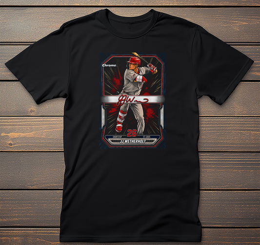 JJ Wetherholt Baseball graphic tee on black t-shirt