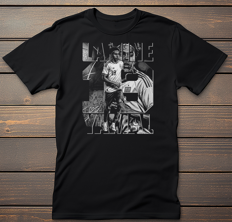 Lamine Yamal Soccer graphic tee on black t-shirt