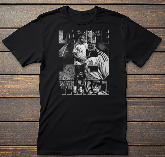 Lamine Yamal Soccer graphic tee on black t-shirt