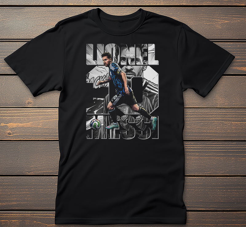 Lionel Messi Soccer graphic tee on black t-shirt