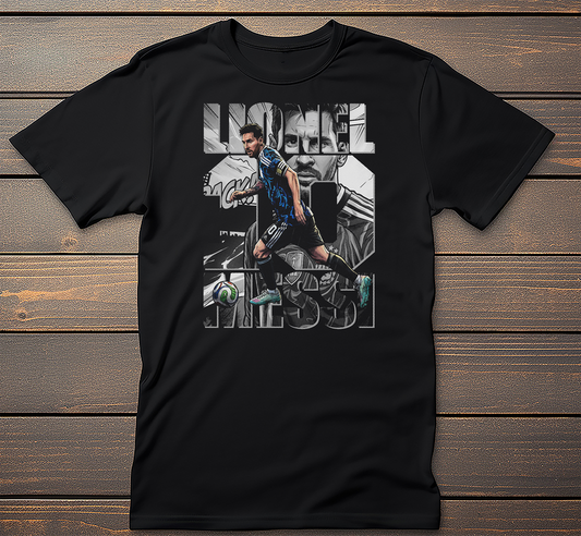 Lionel Messi Soccer graphic tee on black t-shirt