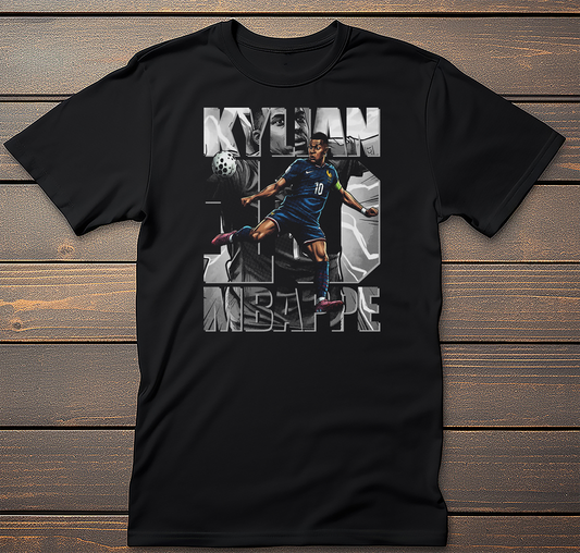 Mbappe Soccer graphic tee on black t-shirt