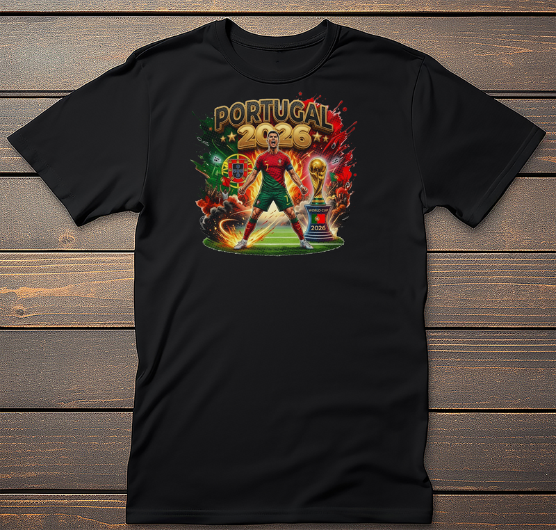 Portugal 2026 Graphic Tee mockup on black t-shirt