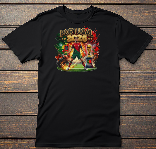 Portugal 2026 Graphic Tee mockup on black t-shirt