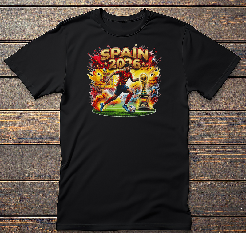 Spain World Cup Mockup mockup on black t-shirt
