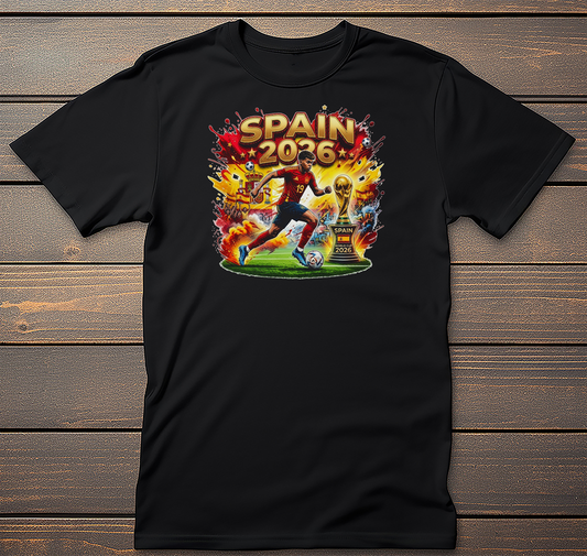 Spain World Cup Mockup mockup on black t-shirt
