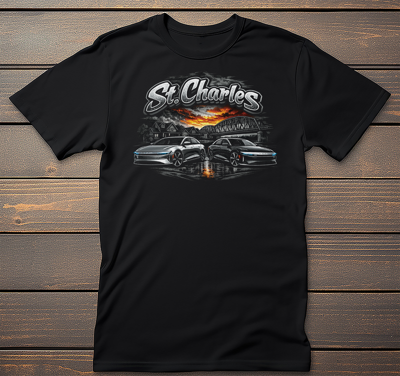 St Charles Lucid Mockup mockup on black t-shirt