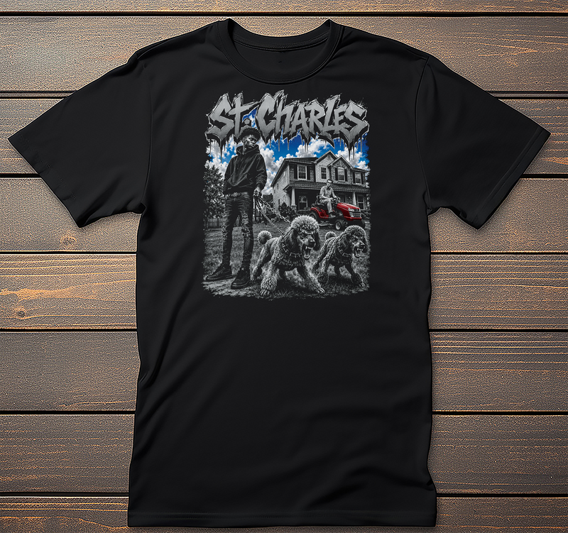 St Charles Poodle Mockup mockup on black t-shirt