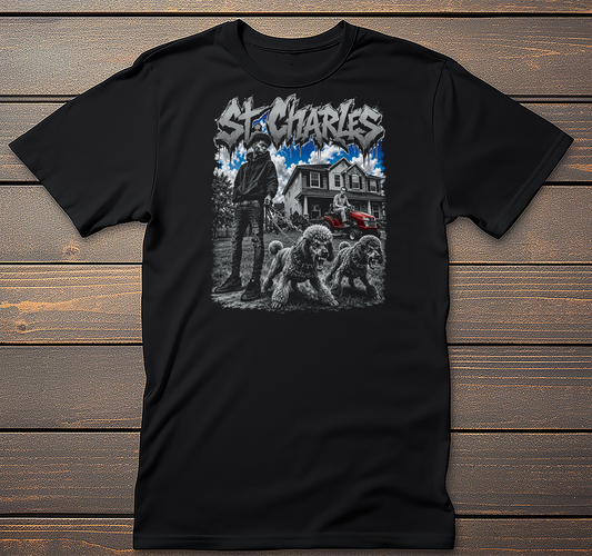 St Charles Poodle Mockup mockup on black t-shirt