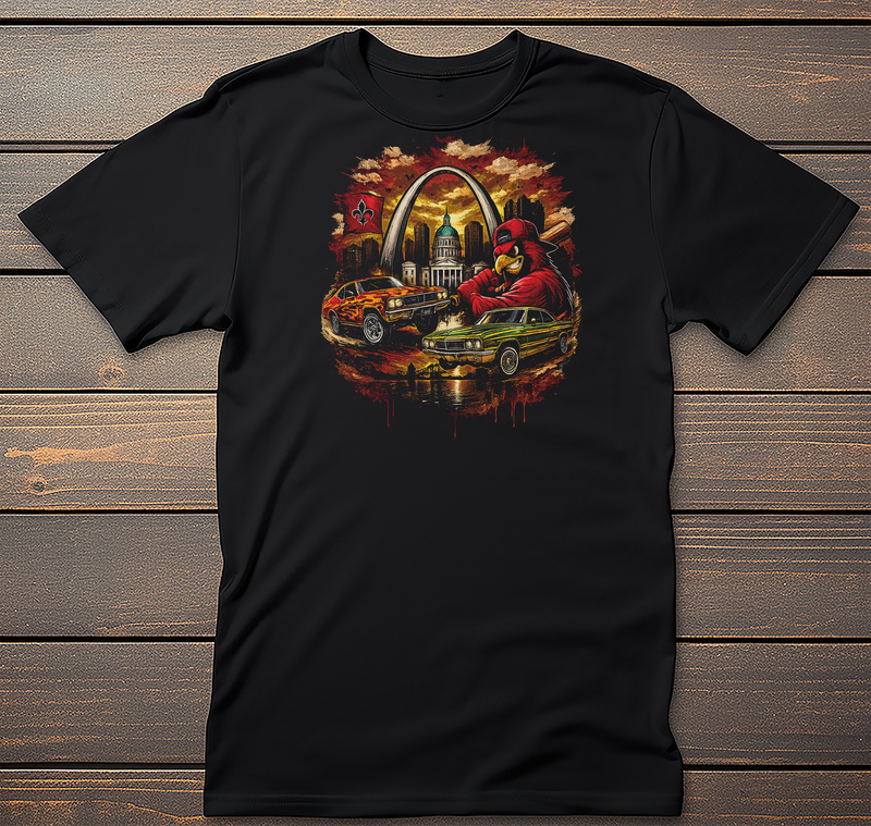 St Louis Mockup mockup on black t-shirt