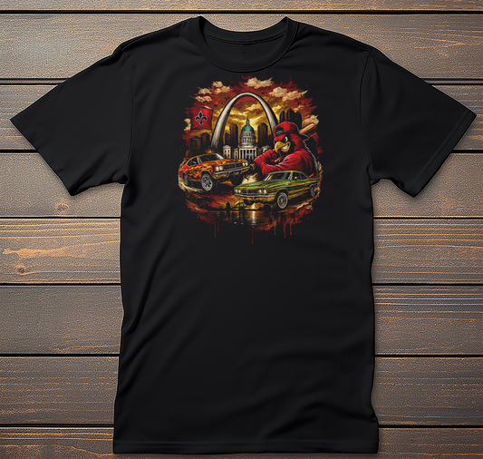 St Louis Mockup mockup on black t-shirt
