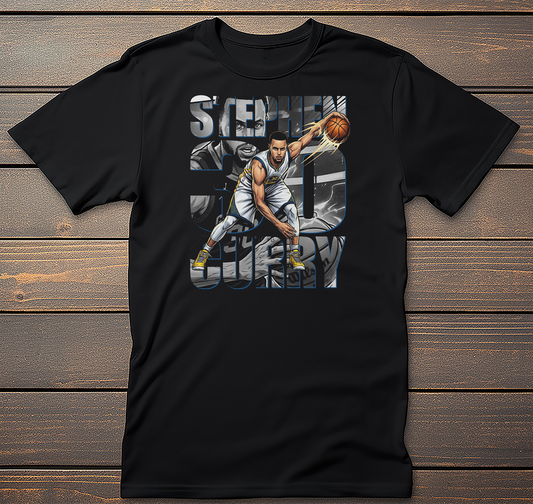 Steph mockup on black t-shirt