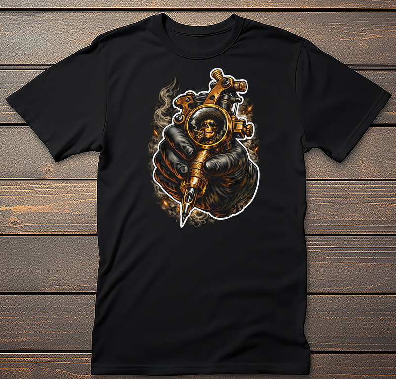 Tattoo Afro Graphic Tee mockup on black t-shirt