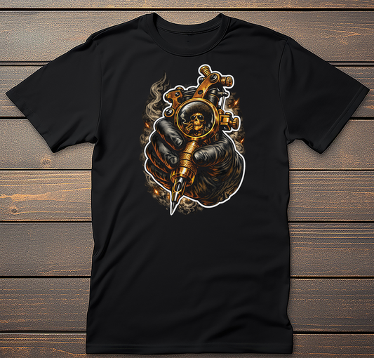 Tattoo Afro Graphic Tee mockup on black t-shirt