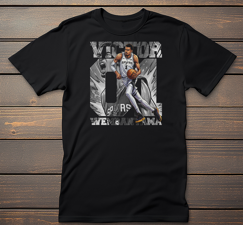Victor Basketball Graphic Tee mockup on black t-shirt