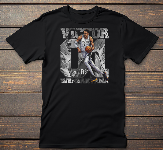 Victor Basketball Graphic Tee mockup on black t-shirt